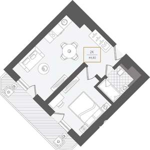2-к квартира, вторичка, 45м2, 6/10 этаж