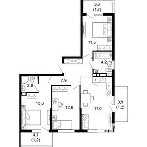 3-к квартира, вторичка, 74м2, 10/17 этаж