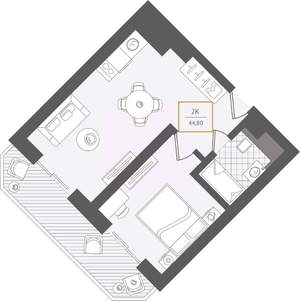 2-к квартира, вторичка, 45м2, 9/10 этаж