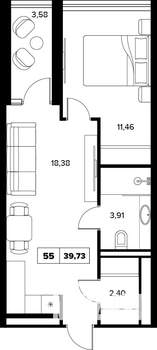 2-к квартира, строящийся дом, 40м2, 7/16 этаж