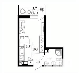 Студия квартира, вторичка, 21м2, 11/12 этаж