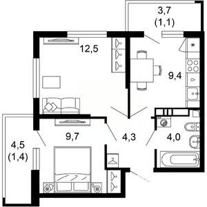 2-к квартира, вторичка, 42м2, 12/17 этаж