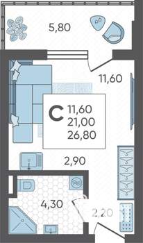 Студия квартира, строящийся дом, 27м2, 1/16 этаж