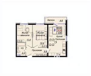 2-к квартира, вторичка, 60м2, 13/16 этаж