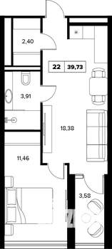 2-к квартира, строящийся дом, 40м2, 8/8 этаж