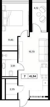2-к квартира, строящийся дом, 42м2, 2/6 этаж