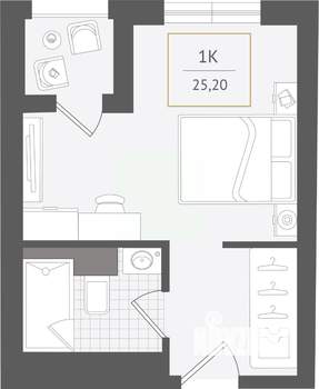 1-к квартира, строящийся дом, 25м2, 7/10 этаж