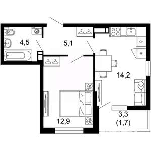 1-к квартира, вторичка, 38м2, 13/17 этаж