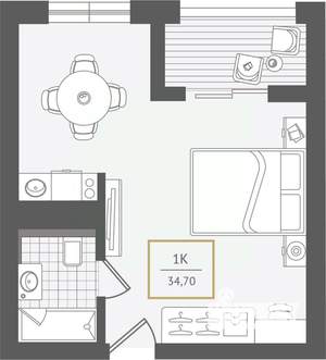 1-к квартира, вторичка, 35м2, 8/10 этаж