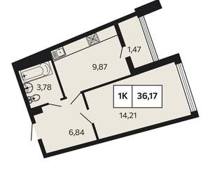1-к квартира, вторичка, 36м2, 9/13 этаж