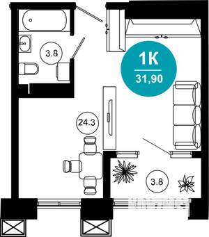 1-к квартира, строящийся дом, 33м2, 2/10 этаж