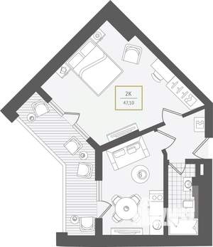 2-к квартира, вторичка, 48м2, 8/10 этаж