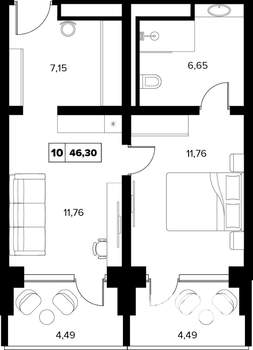 2-к квартира, вторичка, 46м2, 16/16 этаж