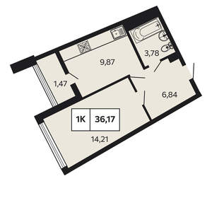 1-к квартира, вторичка, 36м2, 8/12 этаж