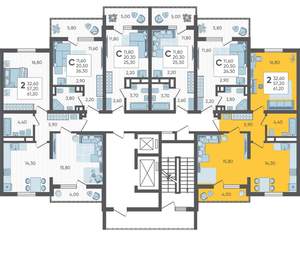 2-к квартира, вторичка, 61м2, 2/10 этаж