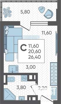 Студия квартира, строящийся дом, 26м2, 8/10 этаж