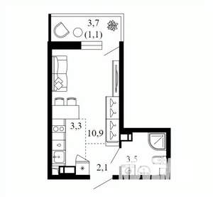 Студия квартира, вторичка, 21м2, 2/12 этаж