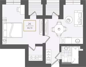 2-к квартира, вторичка, 45м2, 9/10 этаж