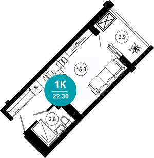 1-к квартира, вторичка, 22м2, 9/10 этаж