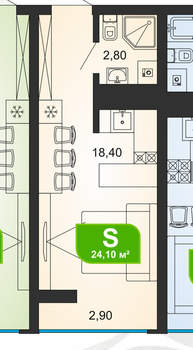 Студия квартира, вторичка, 24м2, 10/19 этаж