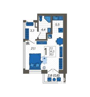 Студия квартира, вторичка, 38м2, 4/12 этаж