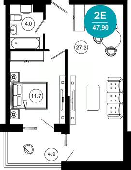 2-к квартира, вторичка, 48м2, 10/10 этаж
