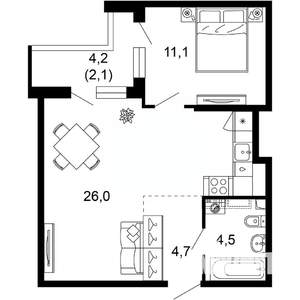 1-к квартира, вторичка, 48м2, 2/17 этаж