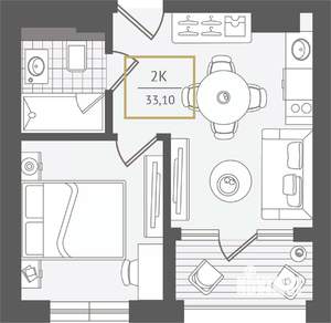2-к квартира, вторичка, 34м2, 9/10 этаж