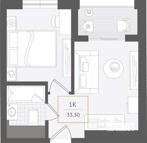 1-к квартира, вторичка, 33м2, 6/10 этаж