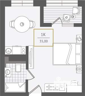 1-к квартира, вторичка, 35м2, 2/10 этаж
