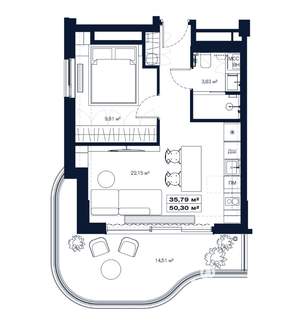 1-к квартира, вторичка, 38м2, 4/6 этаж