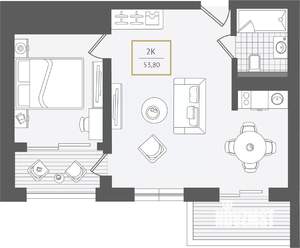 2-к квартира, вторичка, 54м2, 9/10 этаж