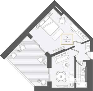 2-к квартира, вторичка, 58м2, 3/10 этаж