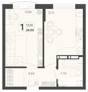1-к квартира, строящийся дом, 36м2, 11/20 этаж