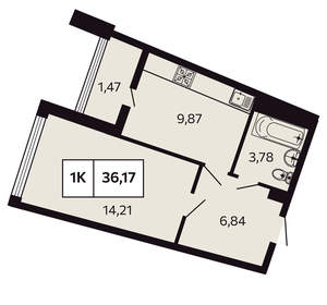 1-к квартира, вторичка, 36м2, 9/12 этаж