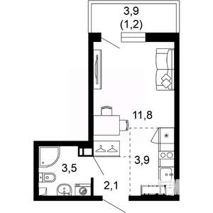 1-к квартира, вторичка, 23м2, 15/17 этаж