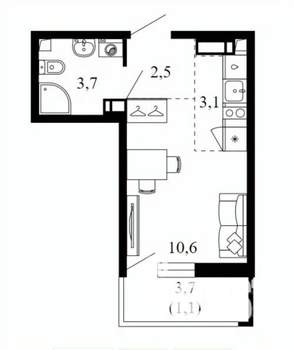 Студия квартира, вторичка, 21м2, 14/17 этаж