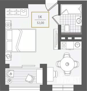 1-к квартира, вторичка, 32м2, 9/10 этаж