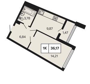 1-к квартира, вторичка, 36м2, 9/13 этаж
