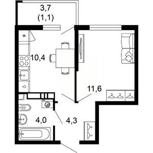 1-к квартира, вторичка, 31м2, 4/17 этаж