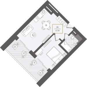 2-к квартира, вторичка, 50м2, 2/10 этаж