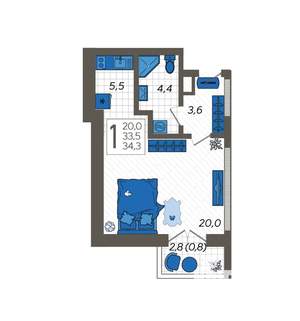 Студия квартира, строящийся дом, 34м2, 3/12 этаж