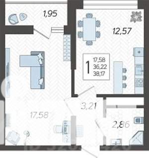1-к квартира, строящийся дом, 38м2, 8/19 этаж
