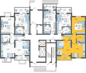2-к квартира, строящийся дом, 62м2, 1/10 этаж