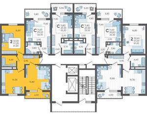 2-к квартира, строящийся дом, 61м2, 4/10 этаж