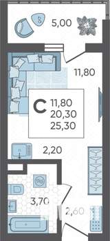 Студия квартира, строящийся дом, 25м2, 6/16 этаж