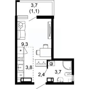 1-к квартира, вторичка, 20м2, 13/17 этаж