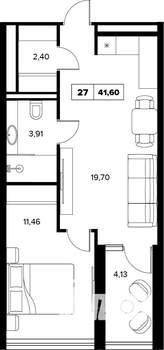 2-к квартира, вторичка, 42м2, 6/16 этаж