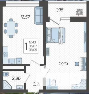 1-к квартира, вторичка, 40м2, 11/17 этаж