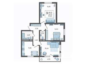 3-к квартира, вторичка, 82м2, 3/10 этаж